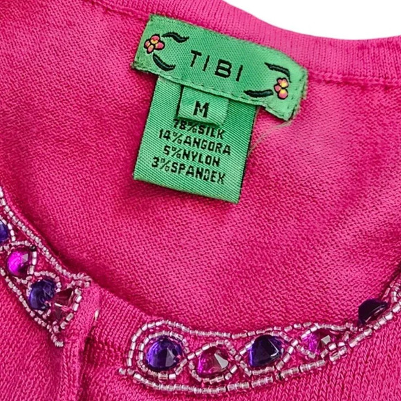 Tibi Womens Silk Angora Jewelled Button Front Cardigan Size Medium 3/4 Sleeve - Picture 7 of 8